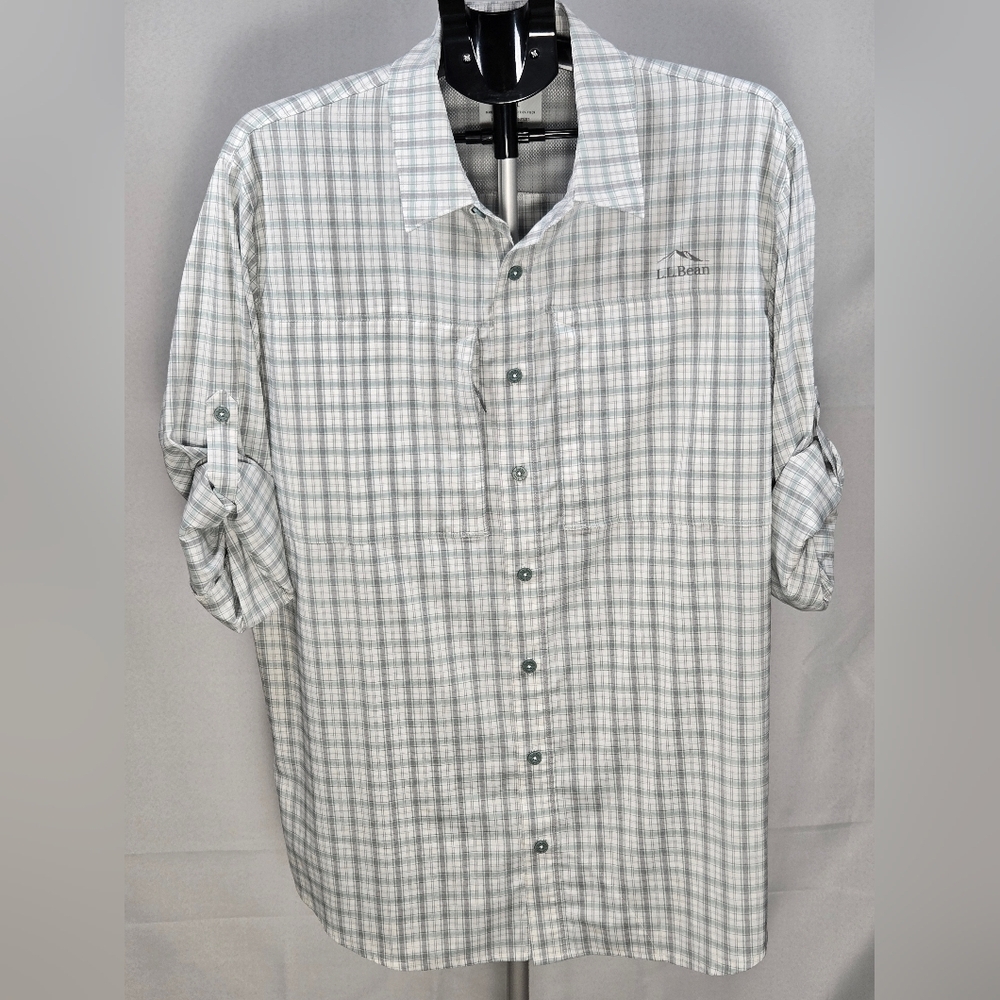 L.L. Bean Plaid Roll Sleeve Zipper Chest Pocket‎ Outdoor Gorpcore Shirt, L Tall